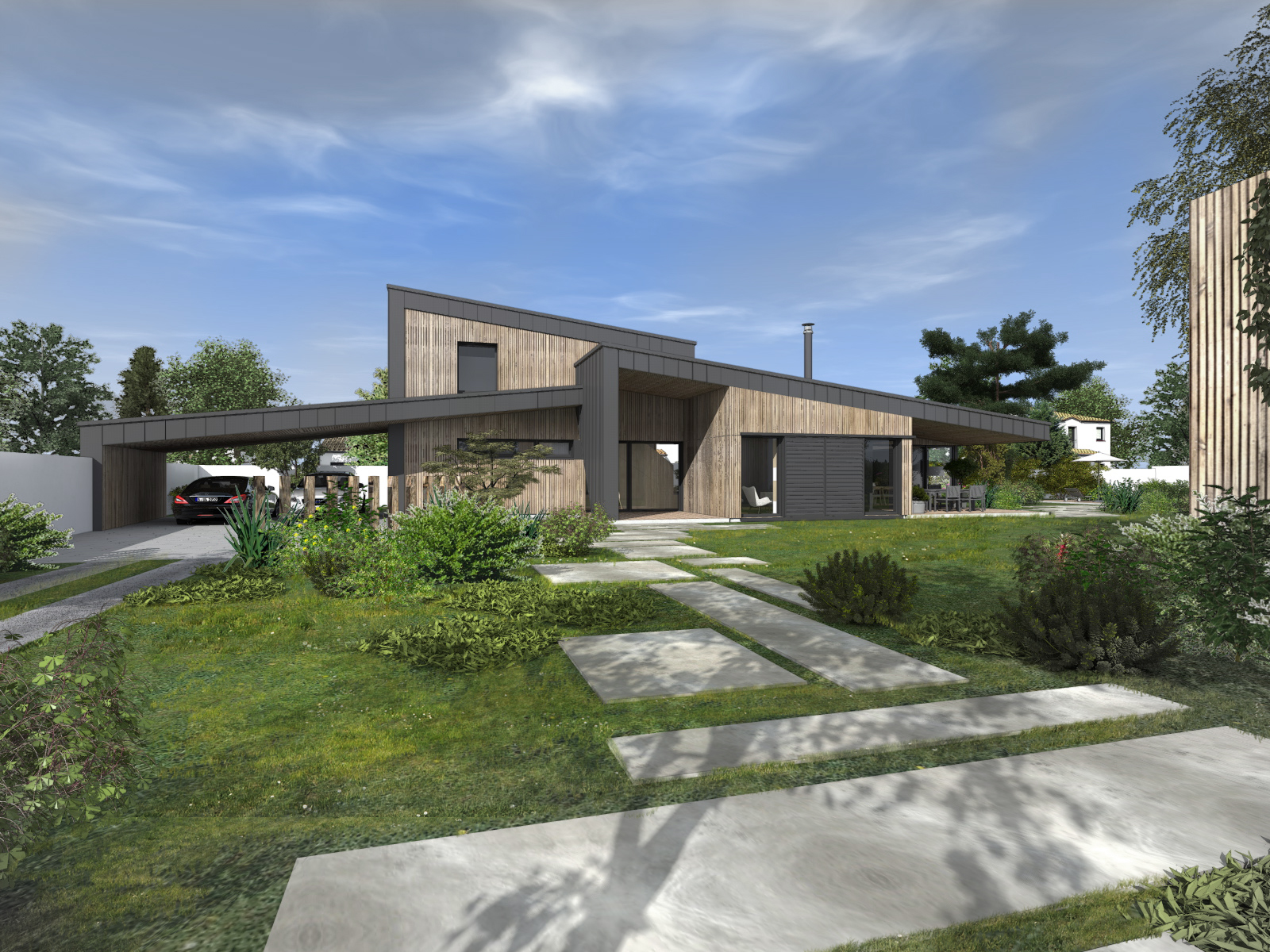 Construction maison bois clisson architecte zinc -Atelier14 architecte CLISSON- Construction de maison Clisson - Atelier 14 architecte maison bois - Architecte Vertou - Architecte Saint-Fiacre sur Maine